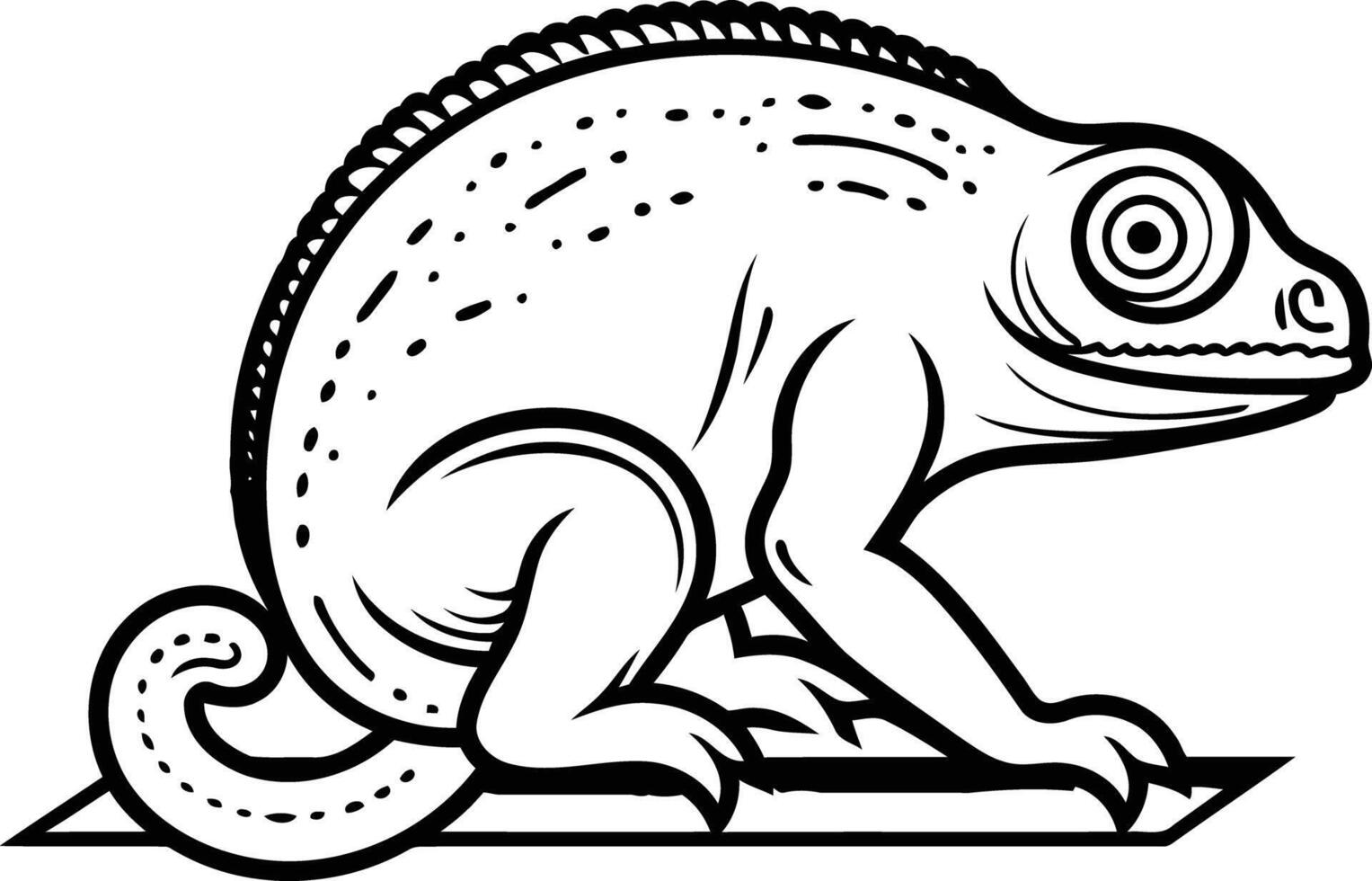Black and white line art illustration of a chameleon, perfect for use in t shirt designs, logos, and other creative projects vector