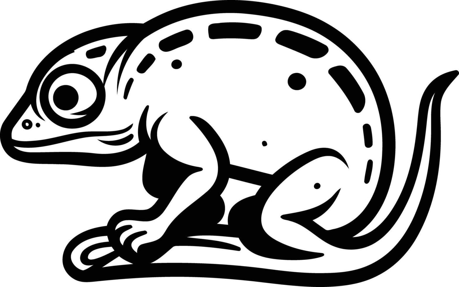 A bold black and white illustration of a chameleon, perfect for branding, logo design, or educational materials vector