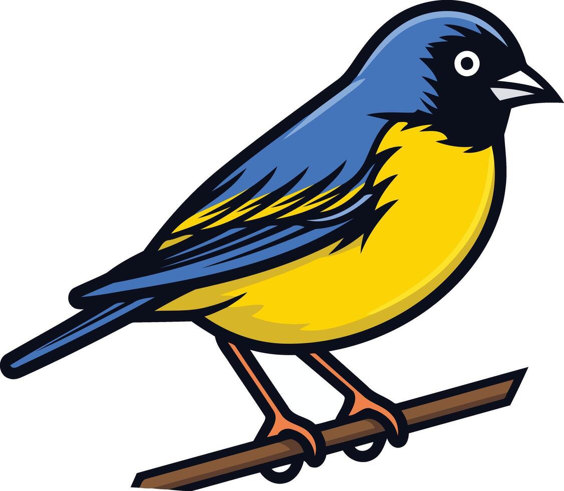 Blue and Yellow Bird Perched on Branch vector