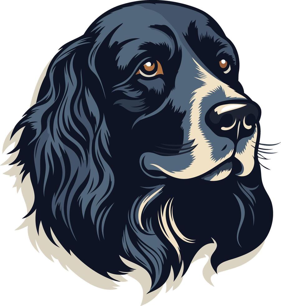 A detailed illustration of a black dog's head with a curious expression vector