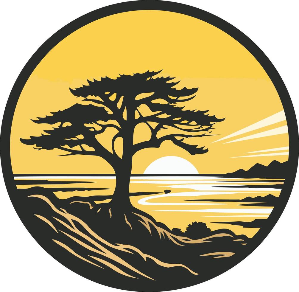 Cypress Tree Silhouette at Sunset vector