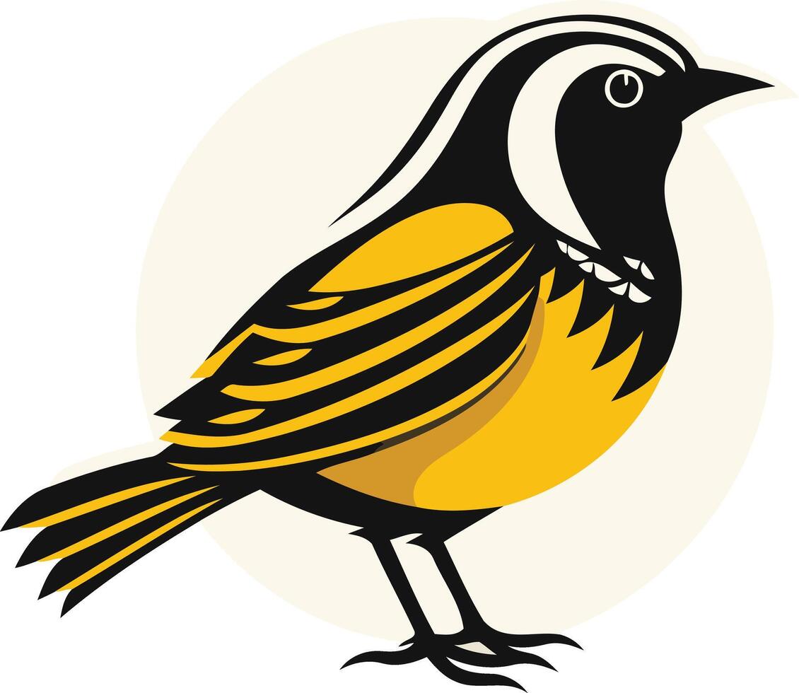 A bold, stylized illustration of a yellow and black bird, perfect for branding, logos, or nature themed designs vector