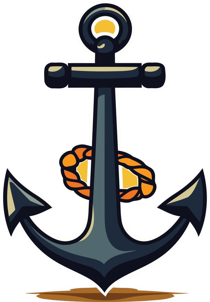 A cartoon style anchor with a rope wrapped around it, perfect for nautical, maritime, or adventure themed designs vector