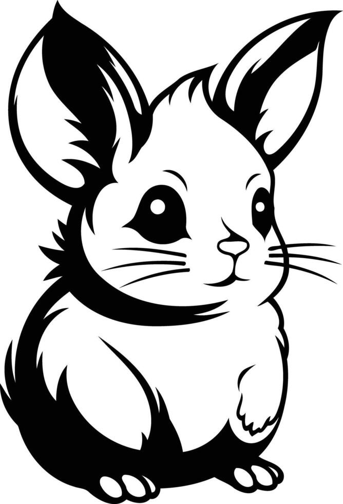 Cute and cuddly chinchilla illustration in a black and white line art style vector