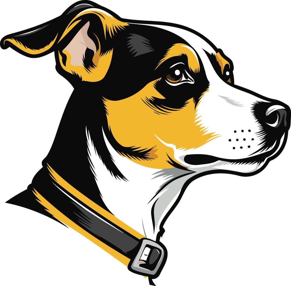 A bold, graphic illustration of a jack russell terrier's head, featuring a black and tan color scheme vector