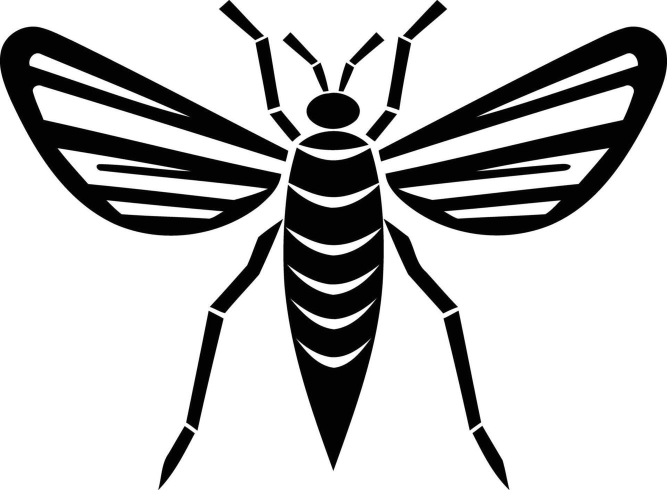 A striking black and white illustration of a stylized insect with wings spread wide vector