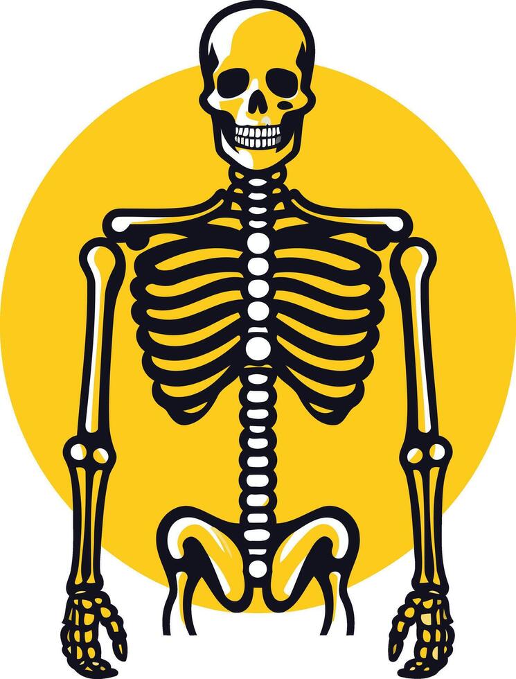 Skeleton Illustration with Yellow Circle Background vector