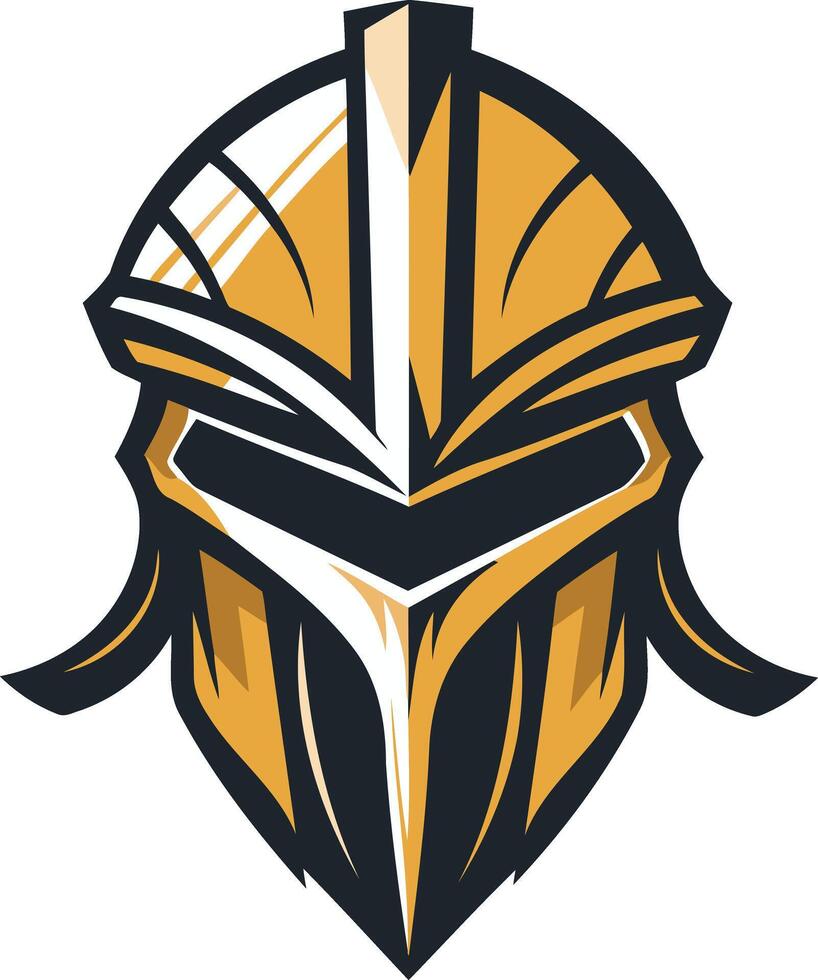 A powerful and striking illustration of a golden knight helmet, perfect for use as a logo, mascot, or icon vector