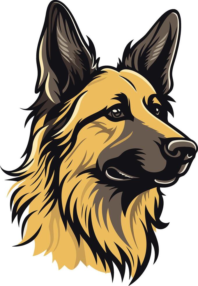 A bold and detailed illustration of a german shepherd's head, perfect for branding, t shirts, or any project needing a loyal, intelligent canine image vector