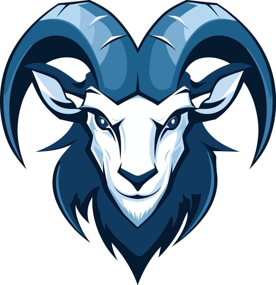 Bold and powerful, this stylized blue ram head logo is perfect for a sports team, brand, or business looking for a strong and confident visual vector