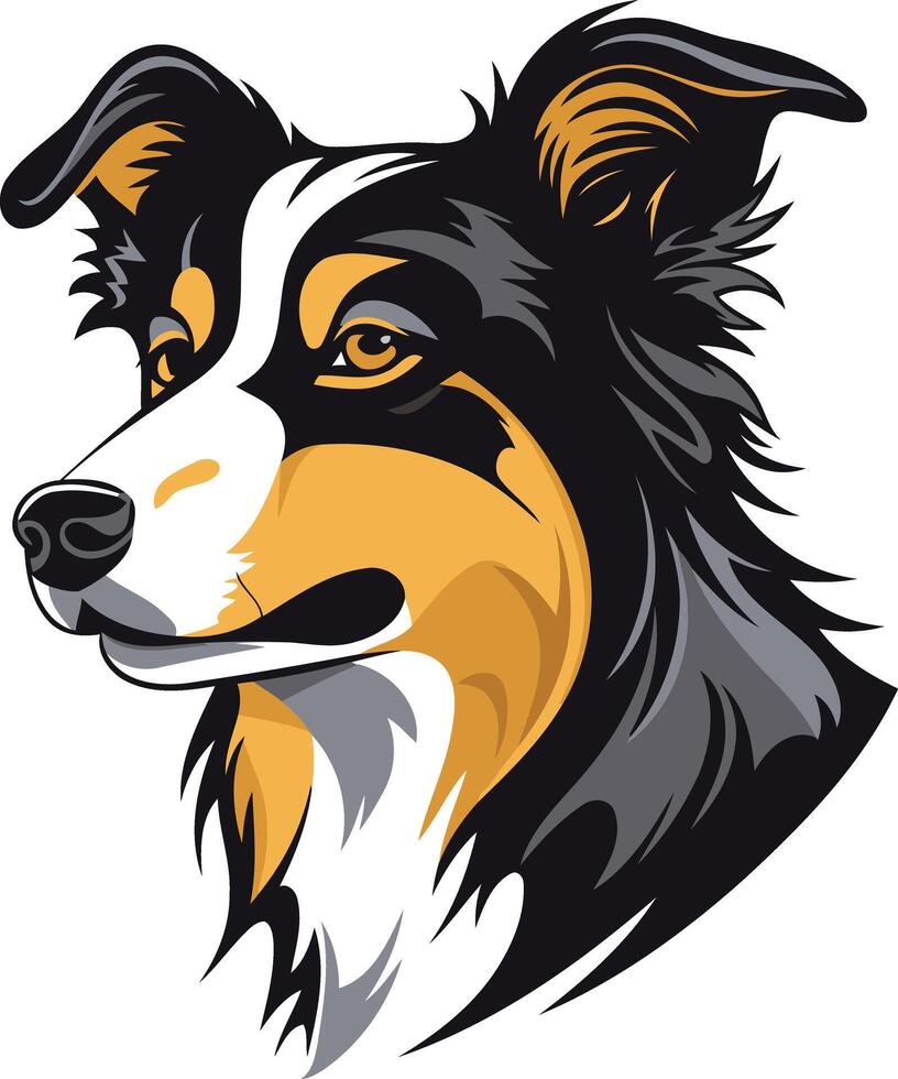 Cool, stylized illustration of a border collie, perfect for logos, branding, and pet related projects vector