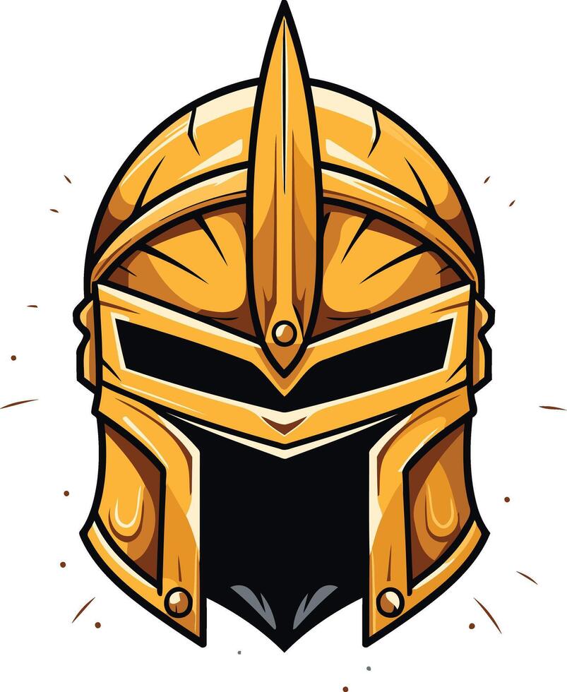 A fierce, cartoon style golden helmet with a pointed crest, perfect for logos, game assets, or branding projects seeking a powerful and eye catching design vector