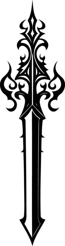 Intricate black and white tattoo design of a sword with ornate details vector