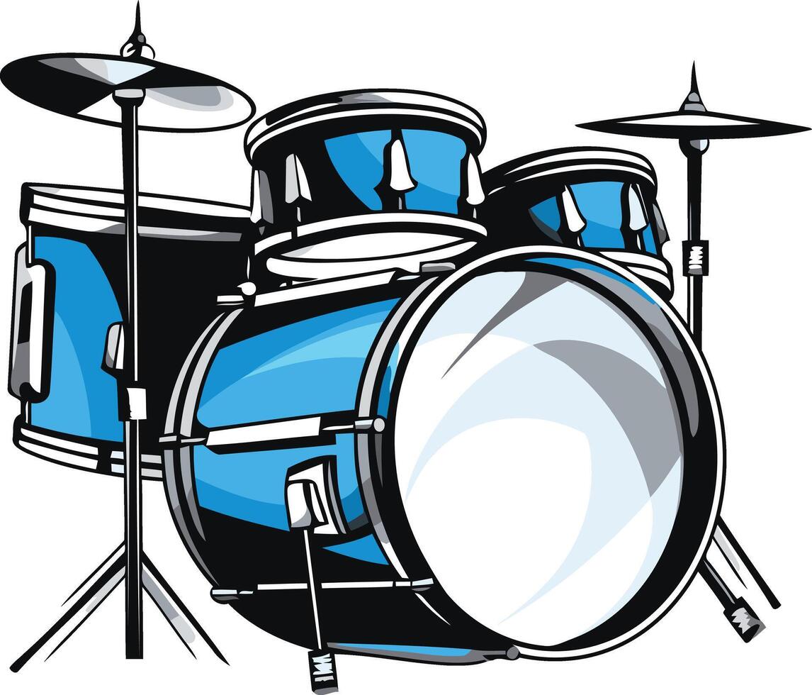 A vibrant blue drum set, perfect for music, band, and rock n' roll themes vector