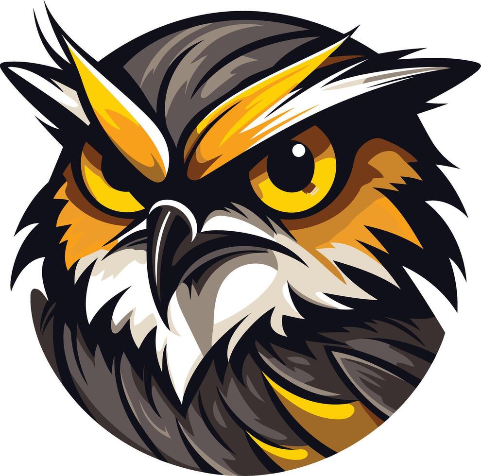A fierce and detailed illustration of an owl's face, perfect for branding, gaming, or sports teams seeking a powerful and dynamic mascot vector