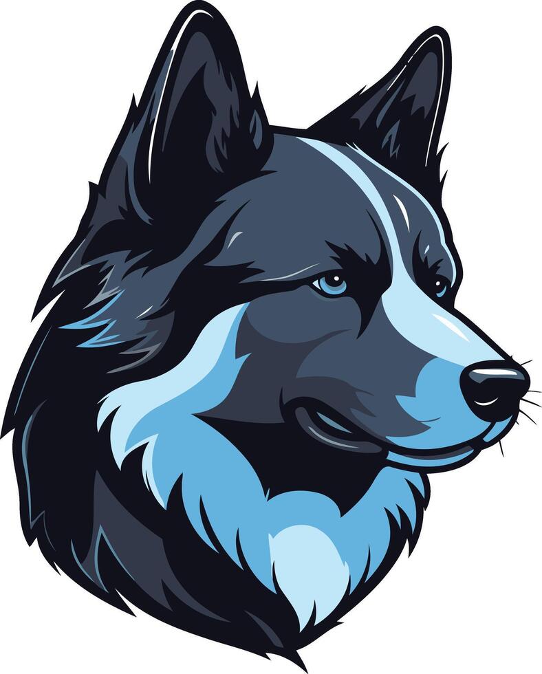 A bold and stylized wolf head with blue accents, perfect for branding or mascot designs vector