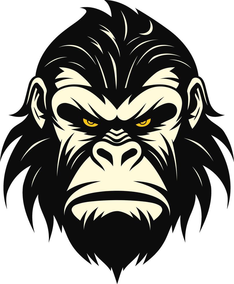 A fierce gorilla head with intense eyes, perfect for logos, t shirts, and branding vector