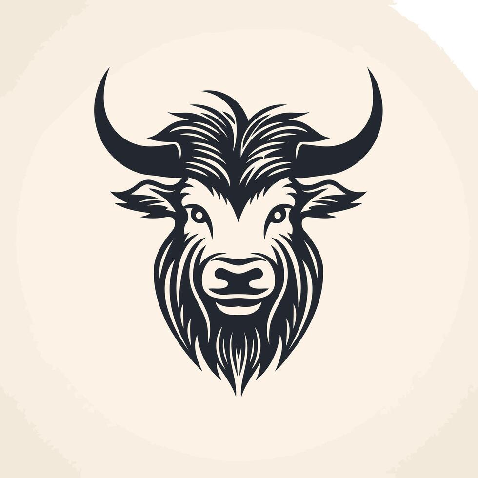 Black and White Illustration of a Bison Head vector