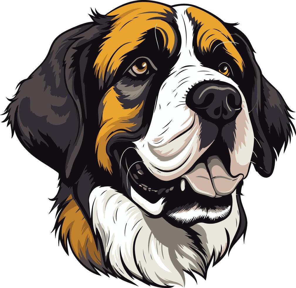 A friendly, cartoon style illustration of a bernese mountain dog's head, featuring a playful expression and adorable details vector