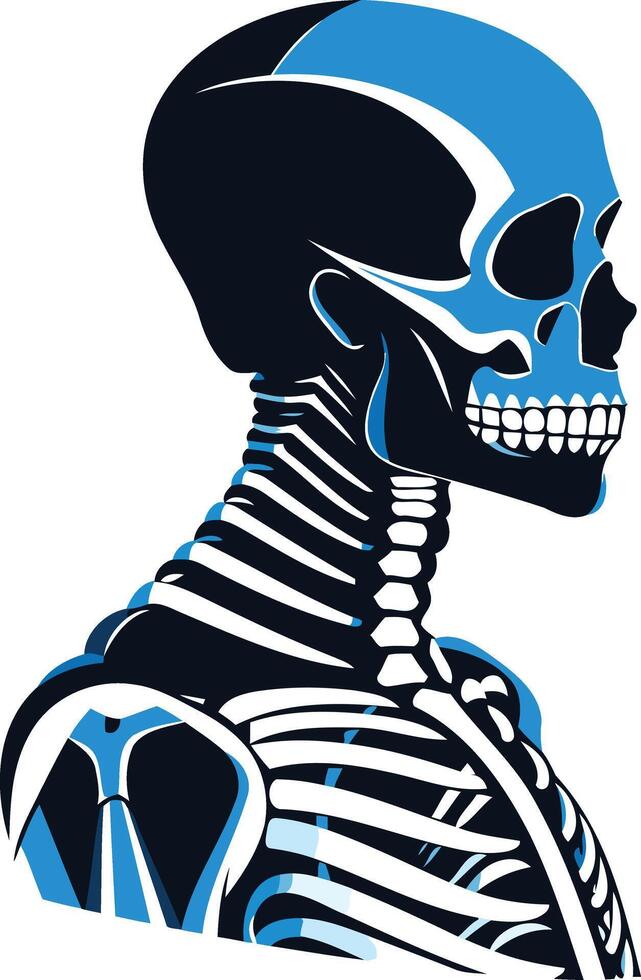 A stylized skeleton profile with a vibrant blue skull, perfect for adding a touch of darkness and intrigue to your designs vector