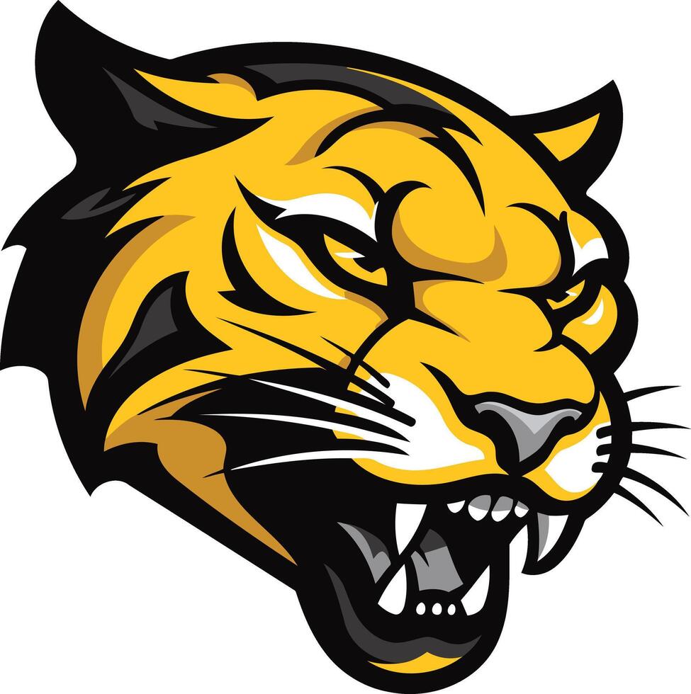 A fierce, yellow tiger mascot with a snarling expression, perfect for sport teams, school logos, or any brand that needs a powerful and authoritative image vector