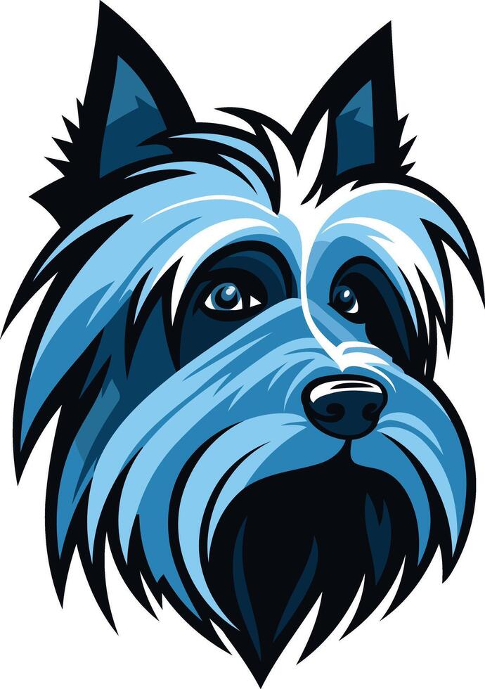 Blue and black illustration of a scottish terrier's head, perfect for pet related designs, logos, or branding vector