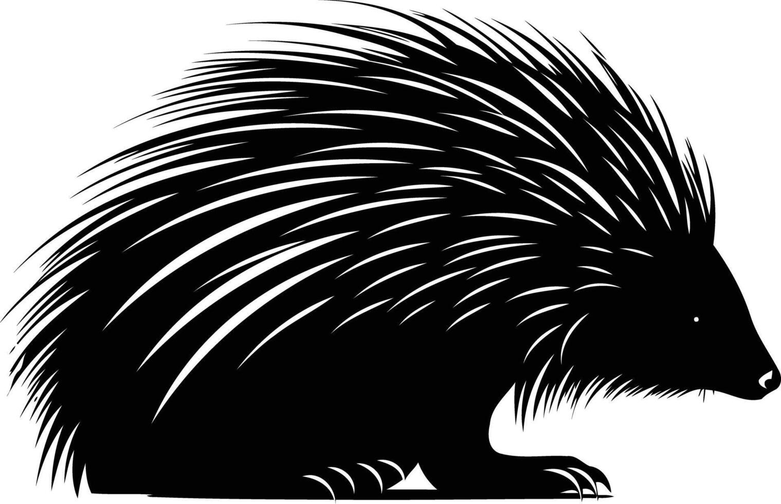 Black and white silhouette of a porcupine with its quills spread out vector