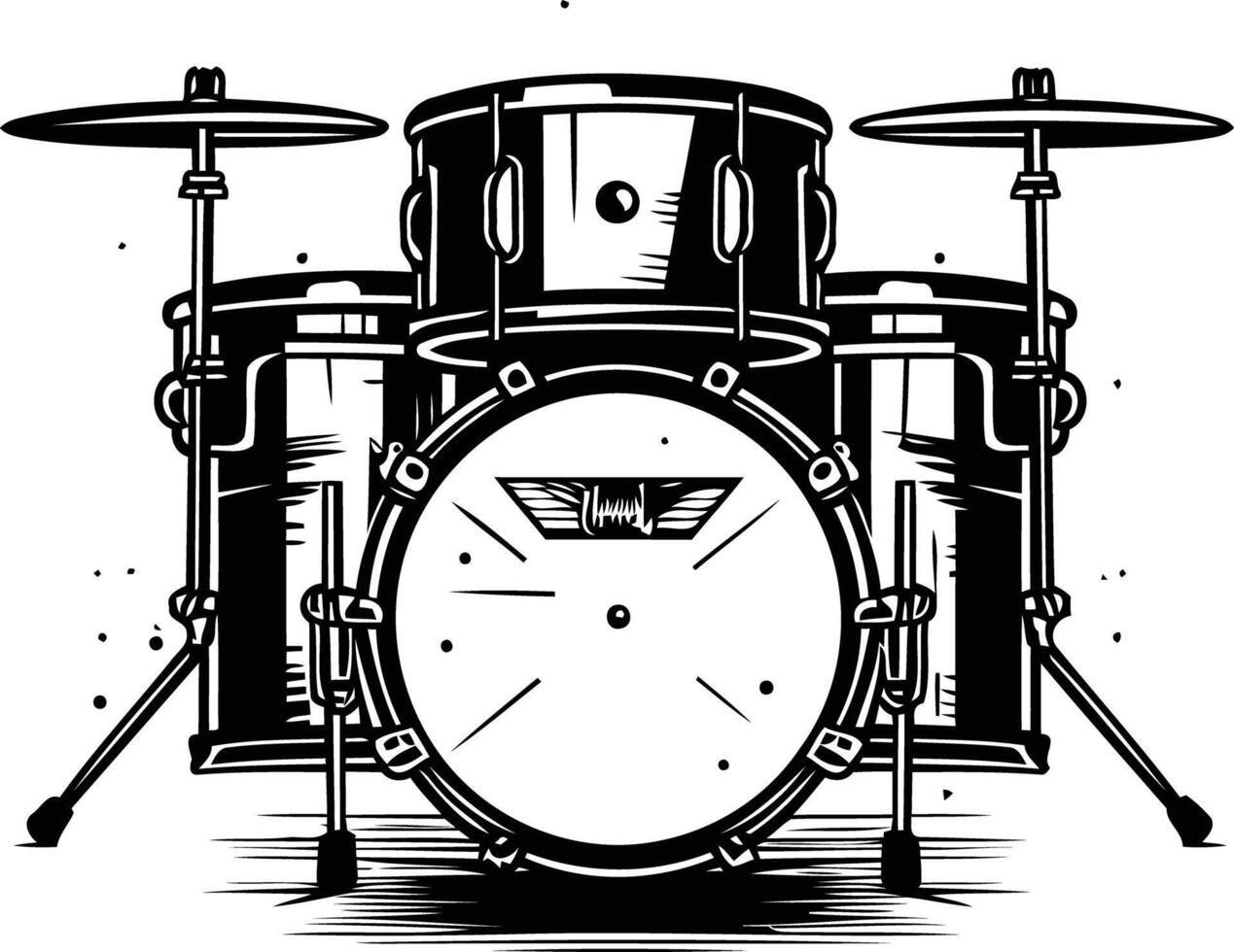Black and white illustration of a drum set, perfect for music related designs, websites, and social media vector