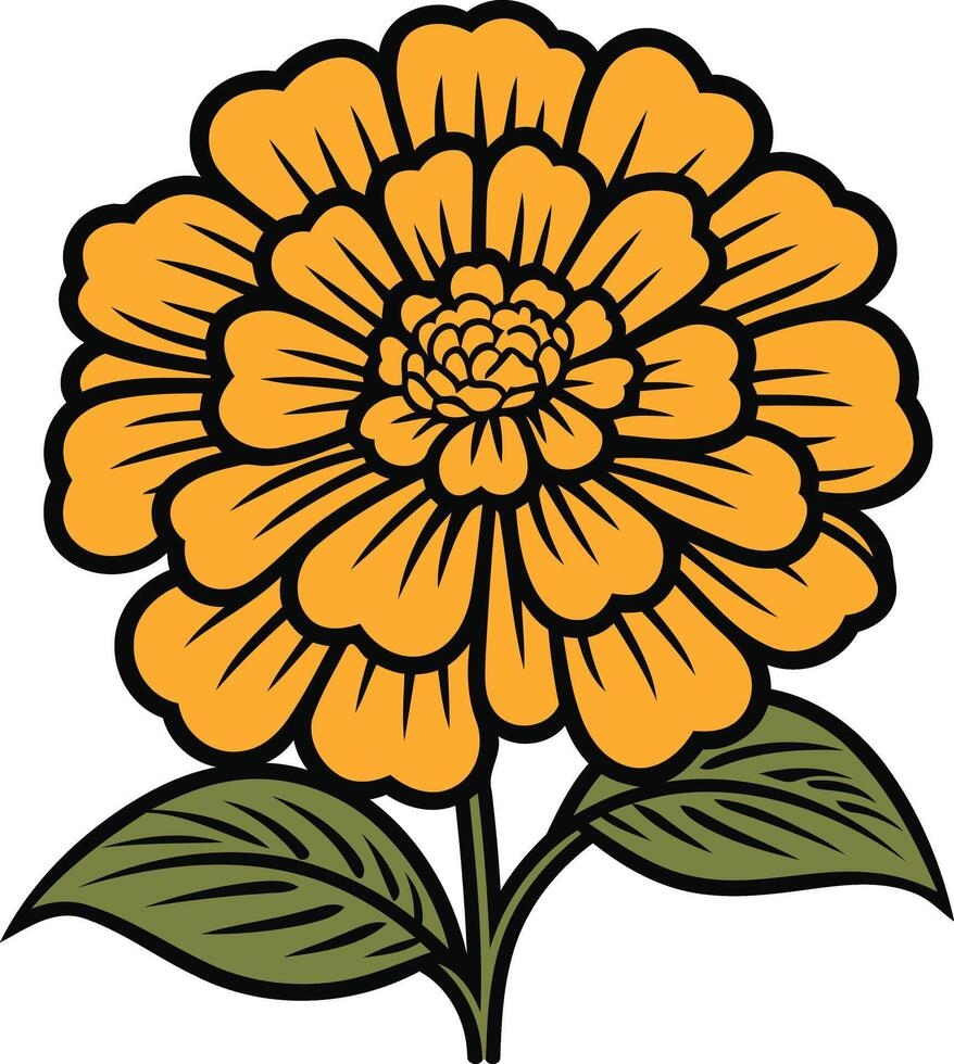A Single Marigold Flower with Green Leaves vector
