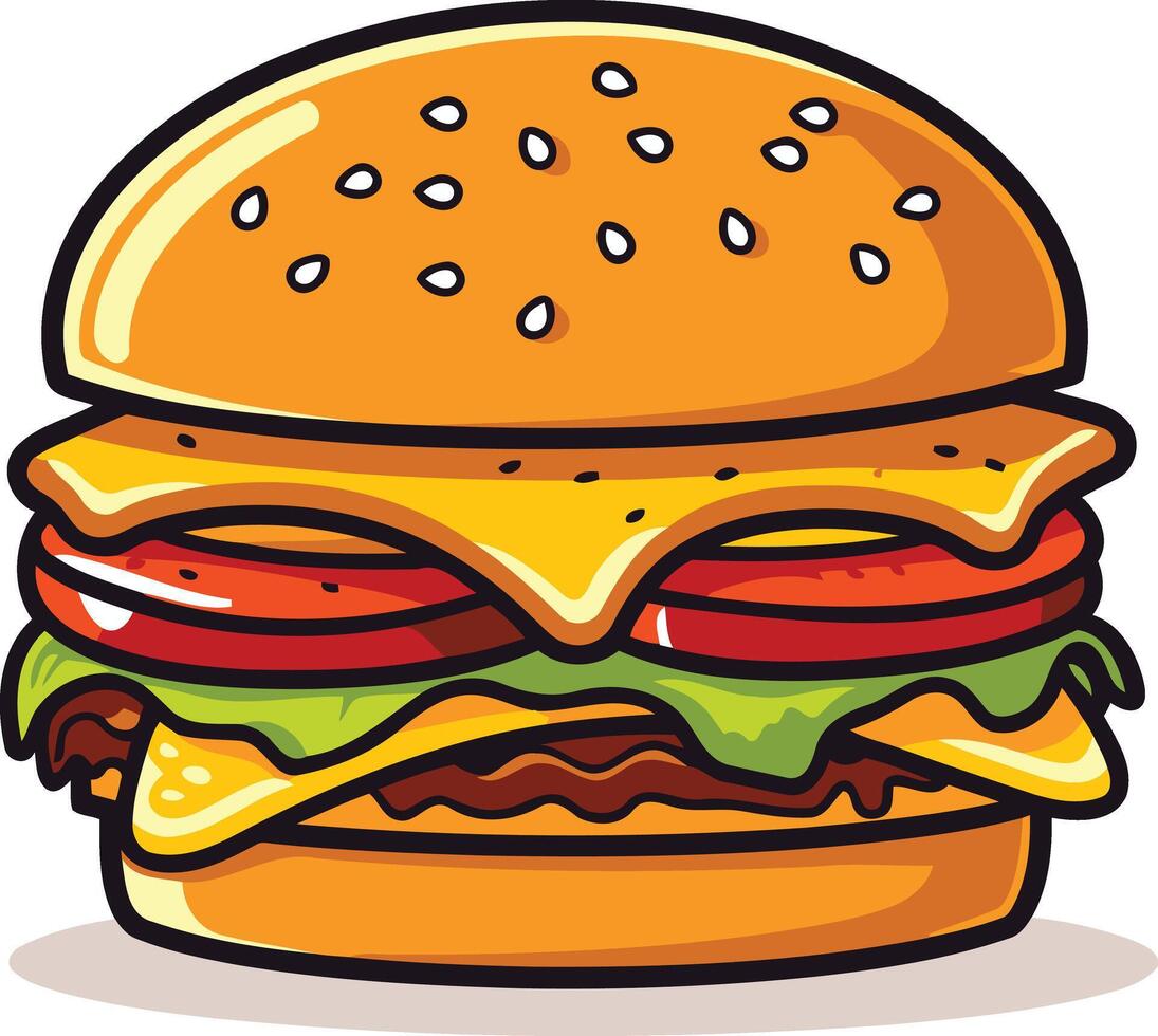 Delicious Cheeseburger with Sesame Seed Bun vector