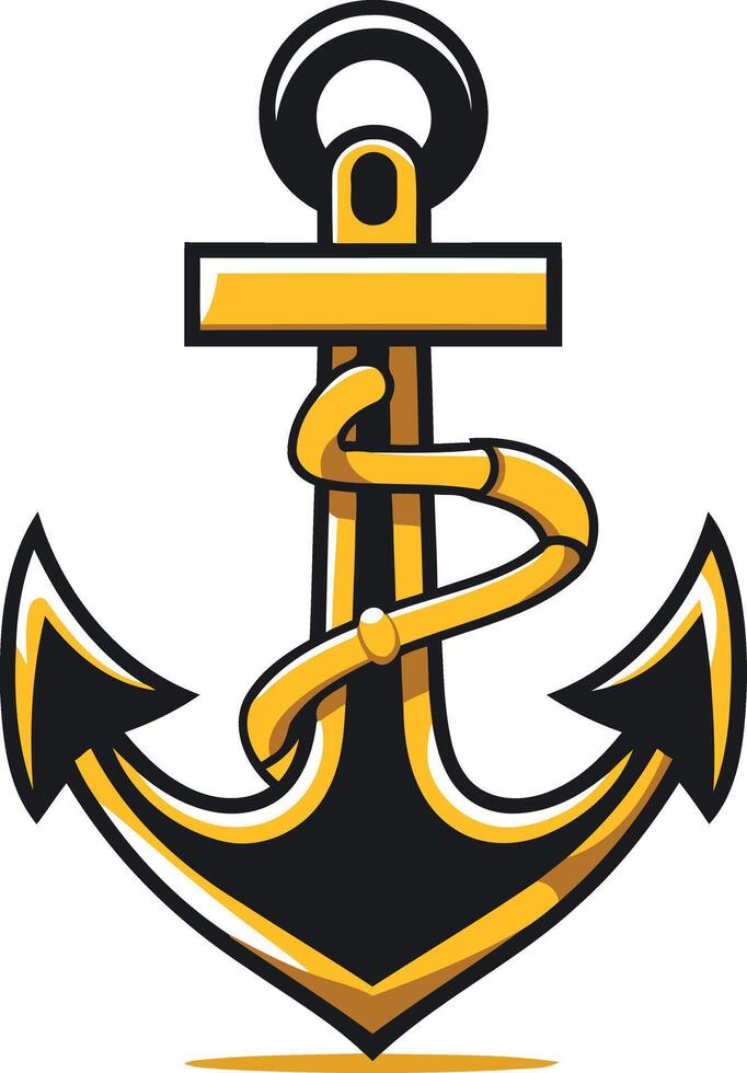 A bold and eye catching cartoon anchor with a yellow rope wrapped around the shank vector