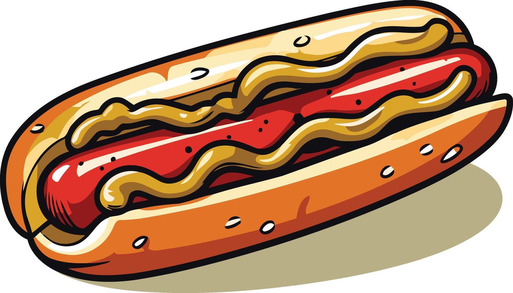 Cartoon Hot Dog with Mustard vector