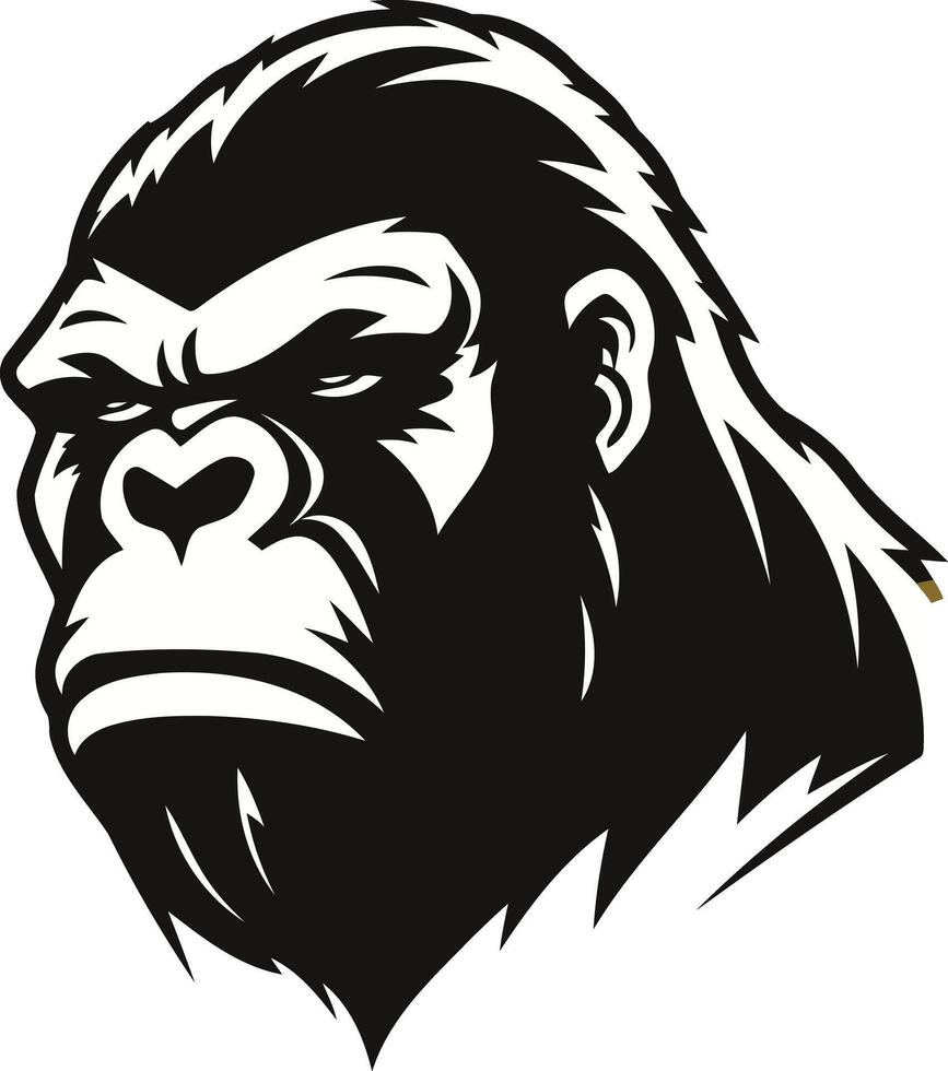 A powerful and fierce gorilla head illustration in black and white, perfect for branding, logos, and designs that need a strong, masculine vibe vector