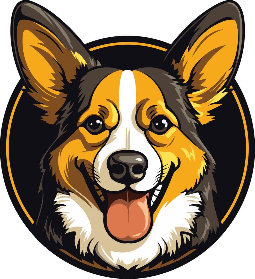 Smiling Corgi Portrait in a Circular Frame vector