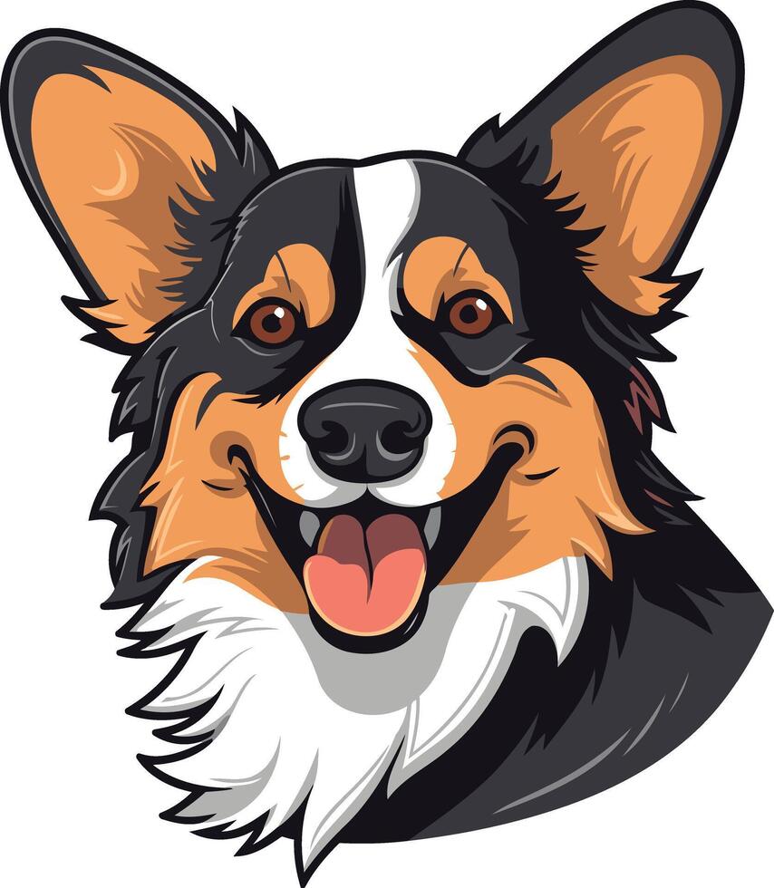 A friendly cartoon corgi with a big smile, perfect for pet related designs, t shirts, and social media posts vector