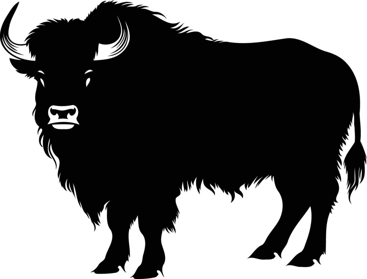 Black and white silhouette of a yak, a majestic and powerful animal vector