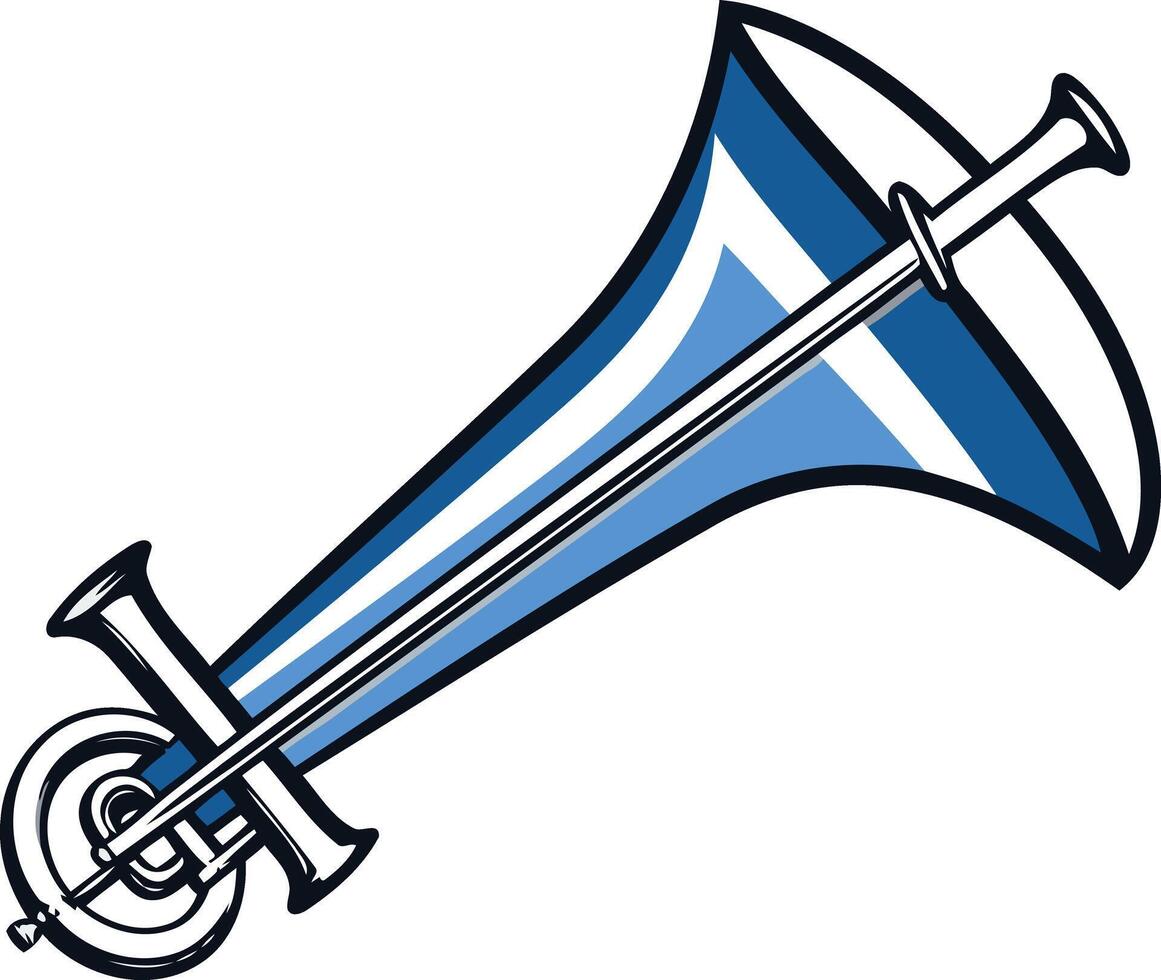 A unique and striking logo design featuring a sword embedded within a trumpet vector