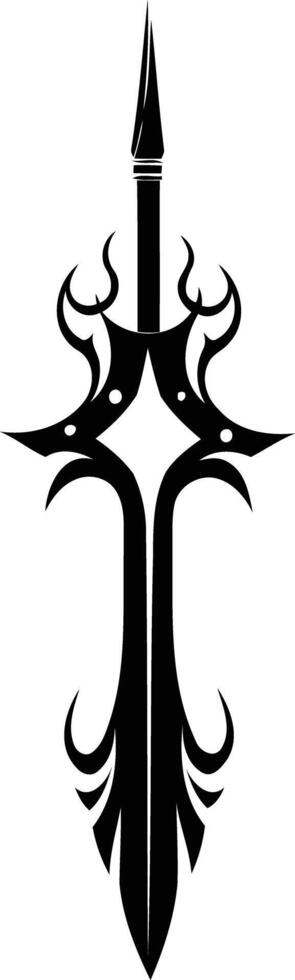 A sharp, stylized sword design in black and white vector
