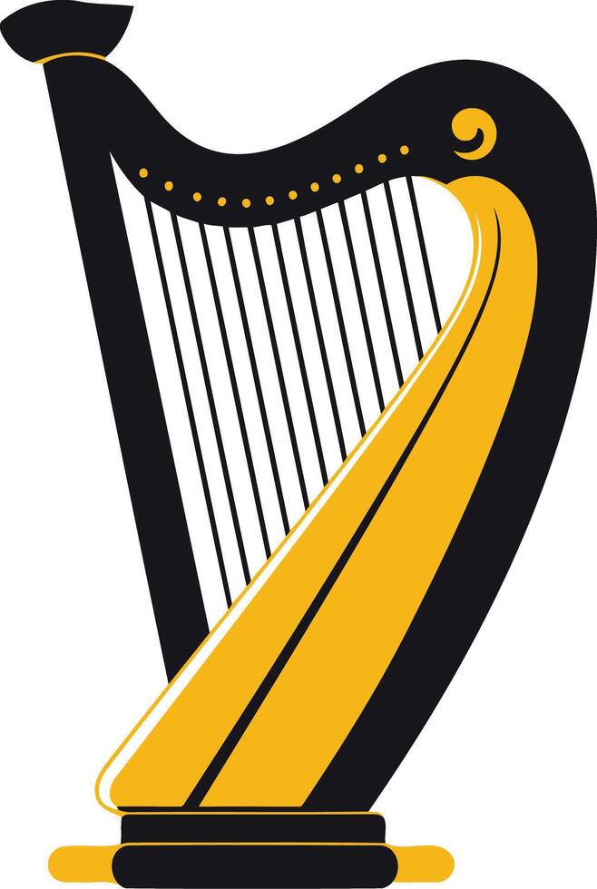 A stylized black and gold harp with ornate details, perfect for celtic or musical branding vector