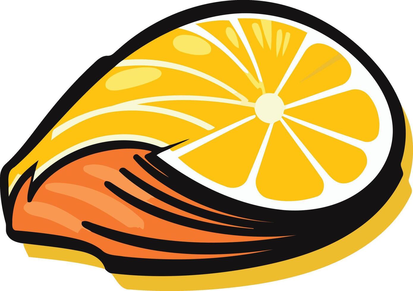 A whimsical illustration of a halved lemon, with its segmented flesh depicted in a stylized, cartoonish style vector