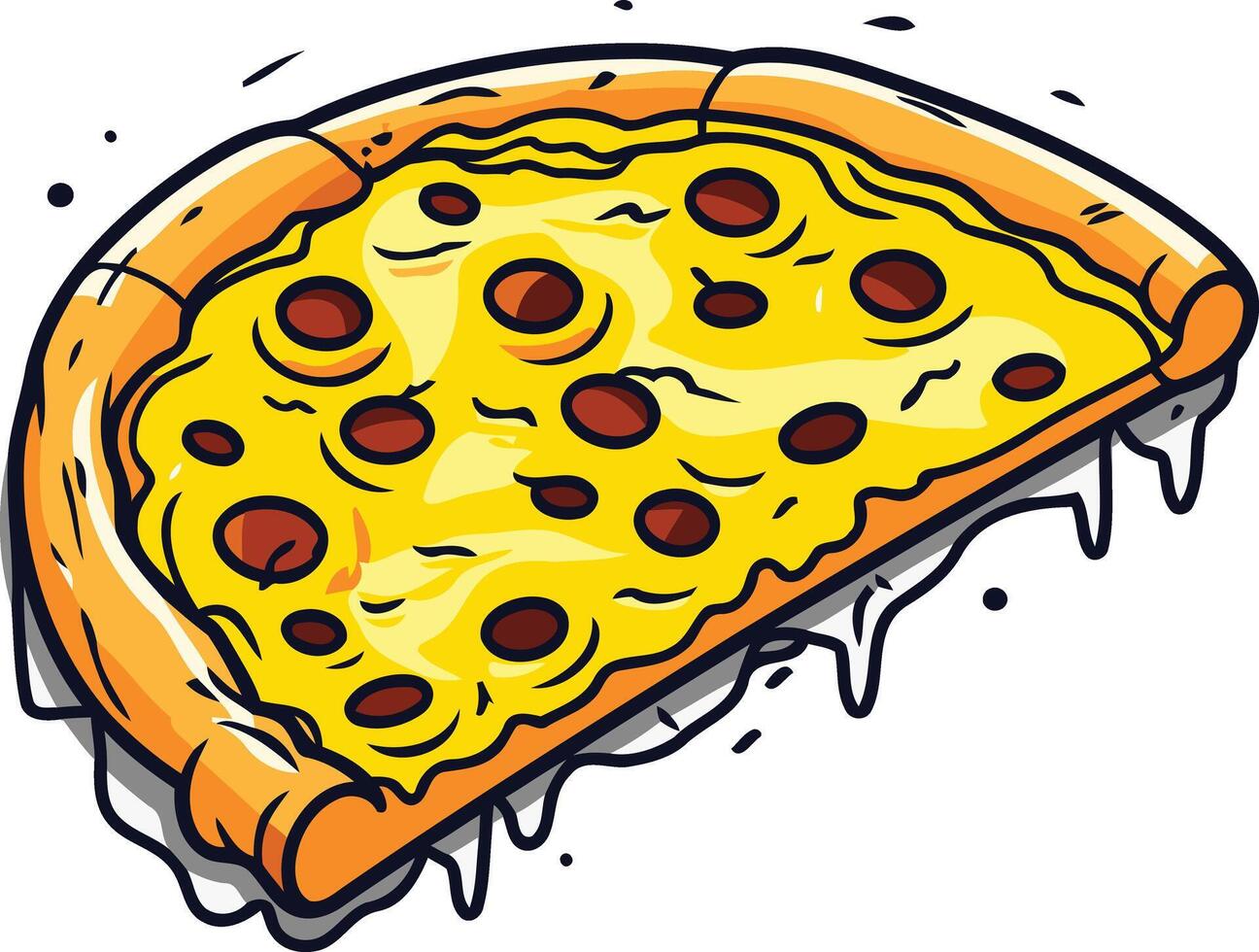 A cartoon slice of pizza with dripping cheese, perfect for food blogs, menus, or social media posts about pizza vector