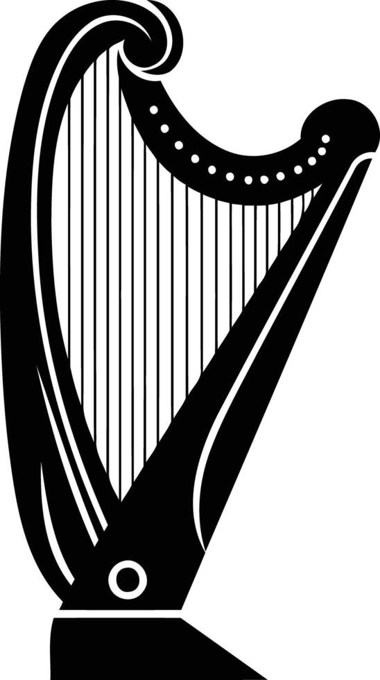 A simple, black and white silhouette of a celtic harp vector