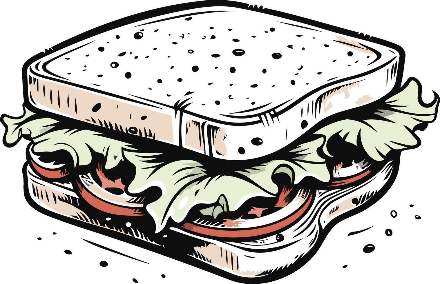 Cartoon Illustration of a Simple Sandwich vector