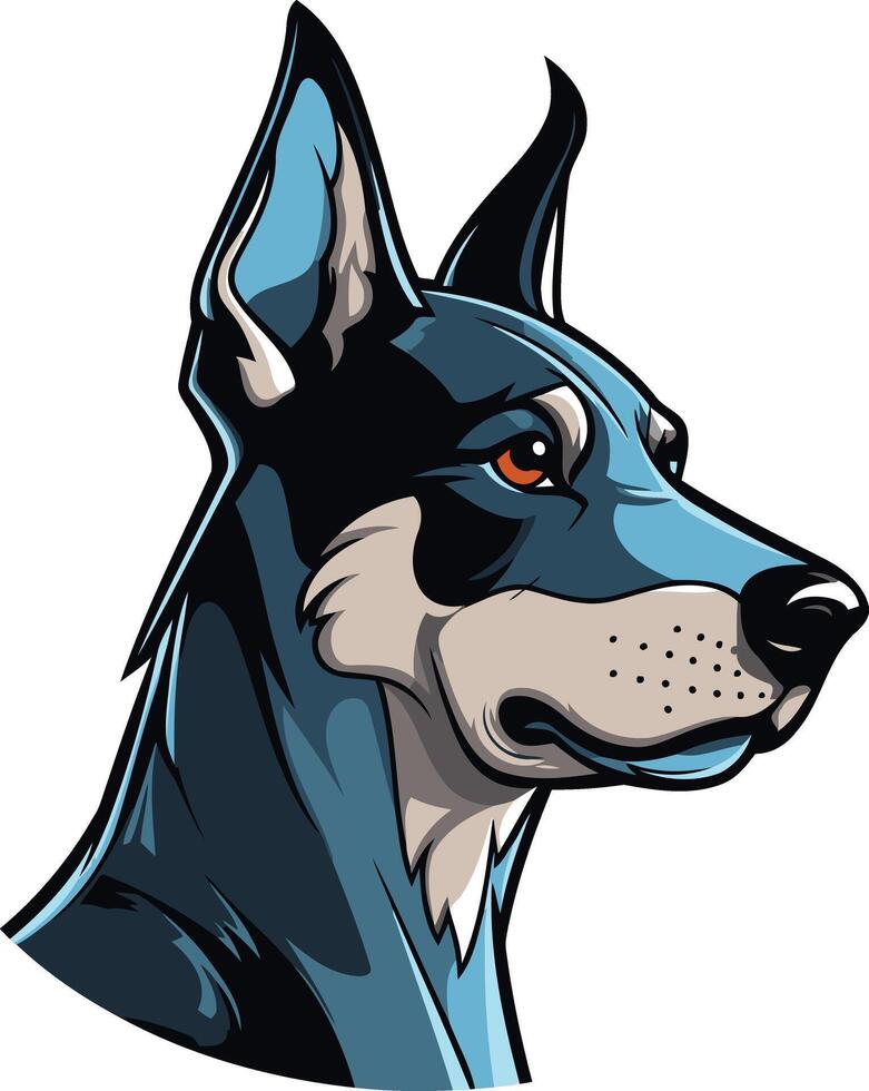 A bold and stylish illustration of a blue doberman pinscher head, perfect for branding, logo design, or any project seeking a strong and loyal mascot vector