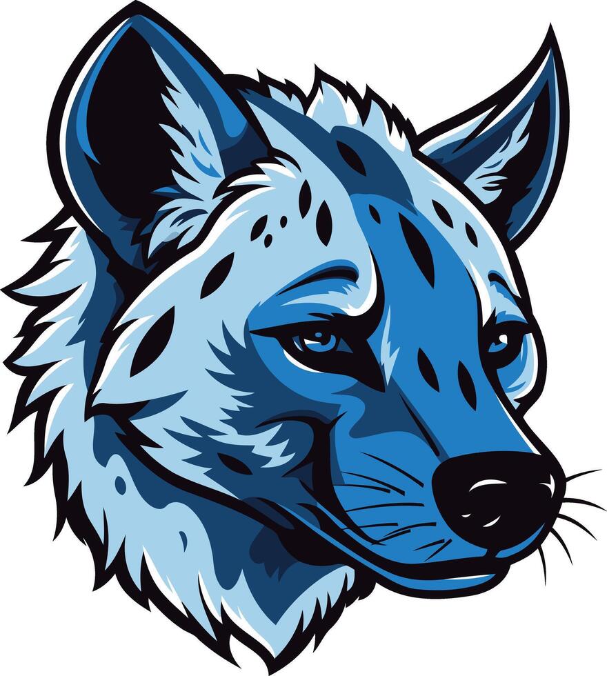 A bold and striking illustration of a hyena's head, rendered in cool shades of blue vector