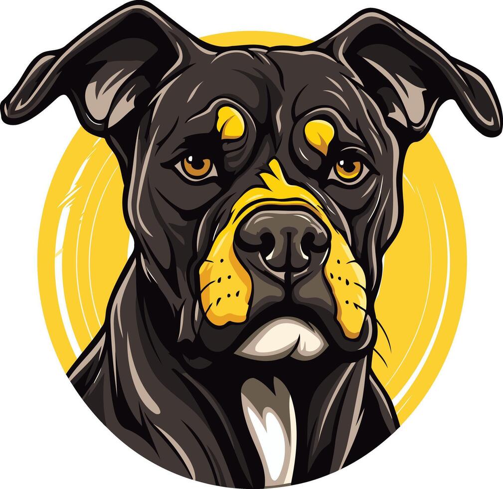 A close up illustration of a fierce and powerful black and tan pit bull dog, with a bold, confident expression vector