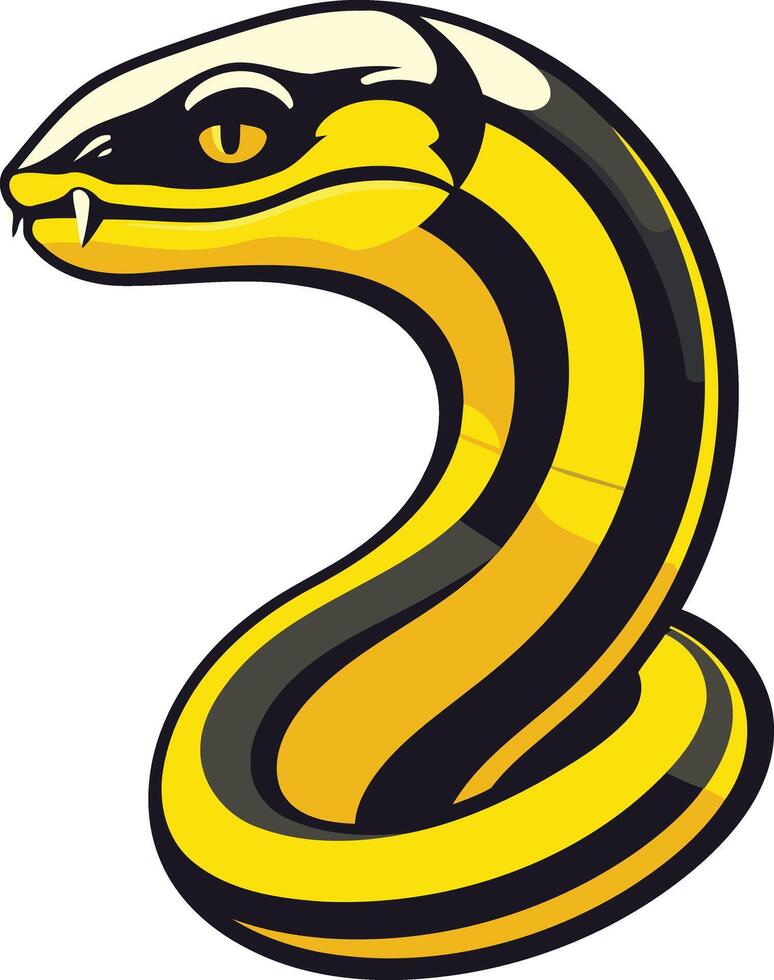 A bold, cartoon style illustration of a yellow and black snake in a coiled position vector