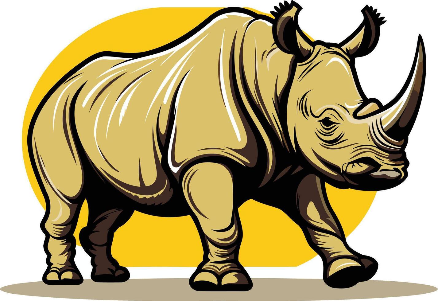 Rhino Illustration with Yellow Background vector