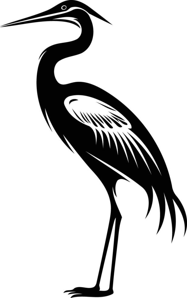 A stylized black and white heron silhouette, perfect for nature, wildlife, and design projects vector
