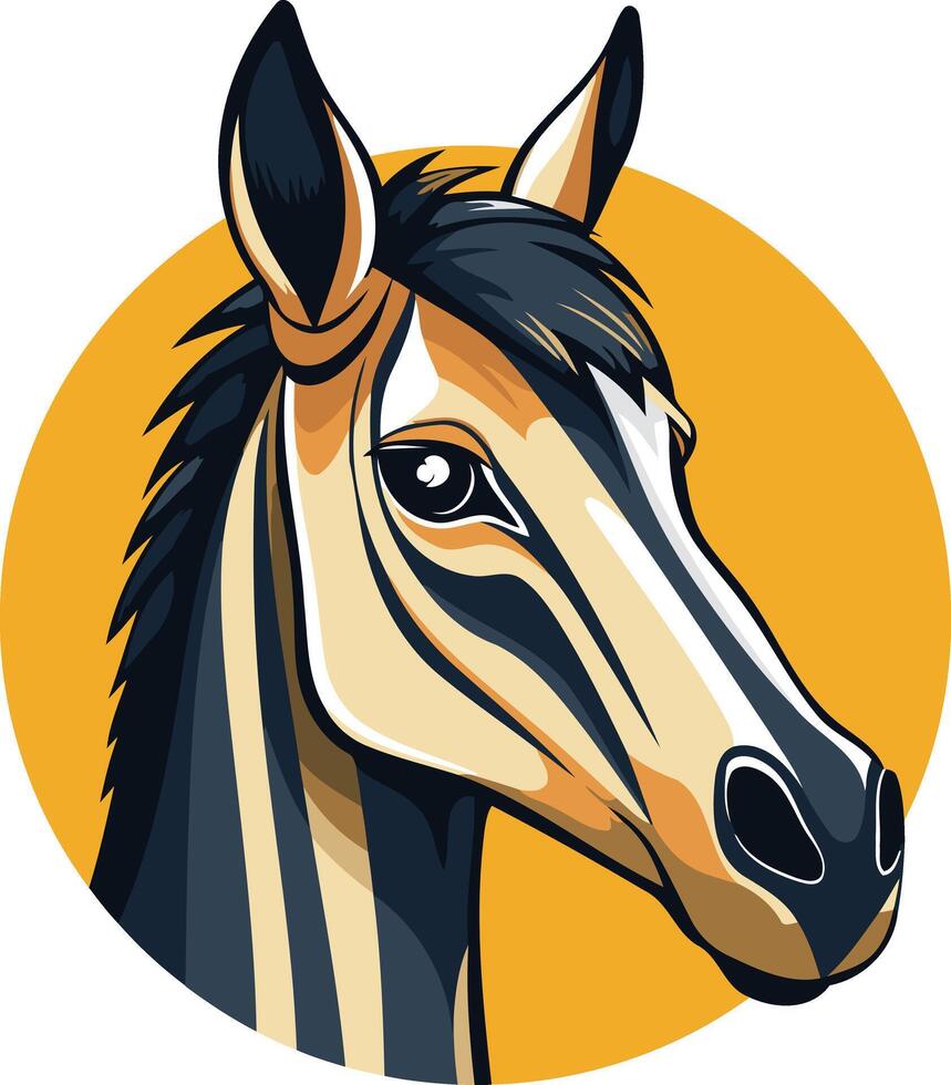 Striped Horse Portrait Against Yellow Background vector